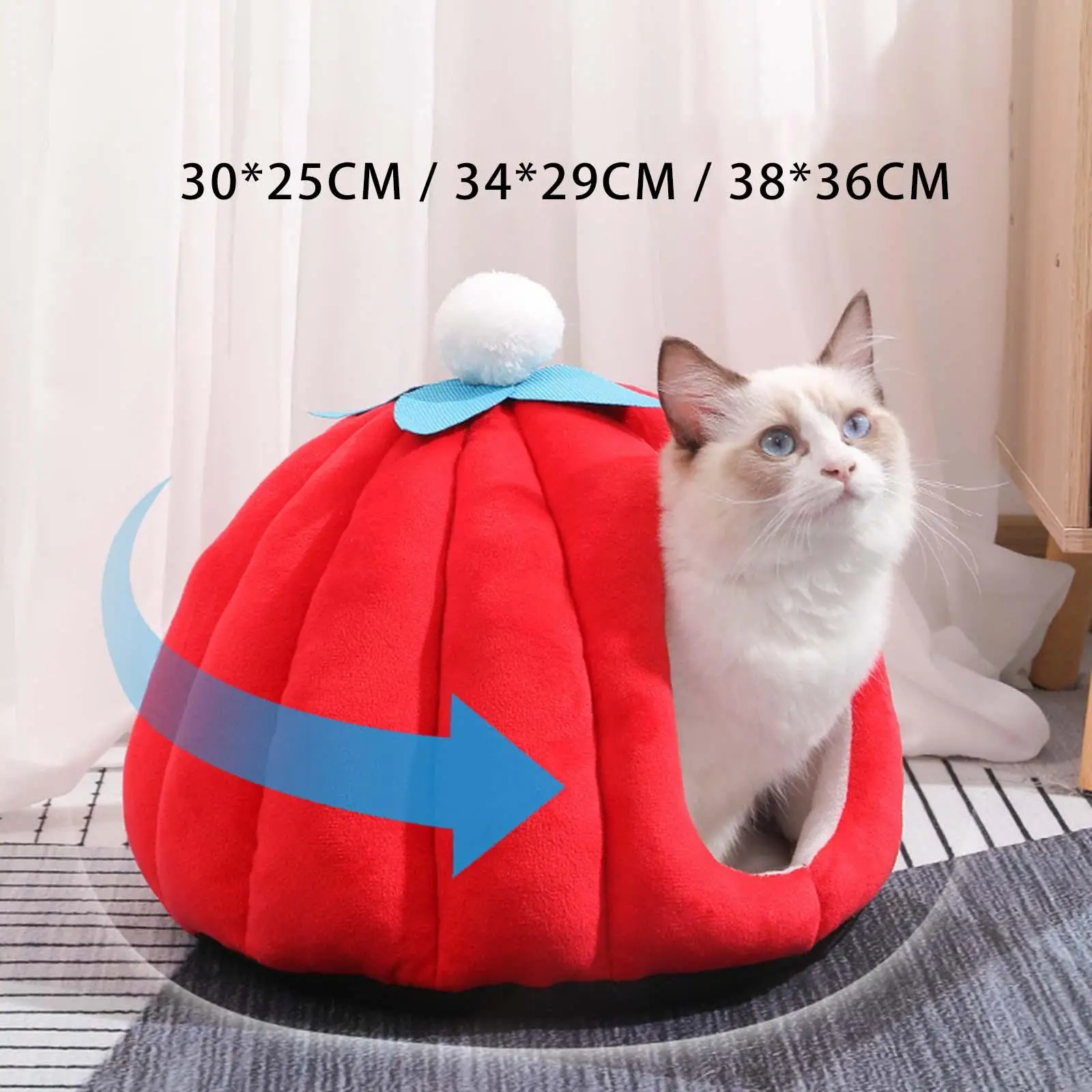 Cat Bed for Indoor Cats Pumpkin Shape Anti Slip Bottom Winter Warm House Small Animals Bed Small Dog Tent Bed Hideaway