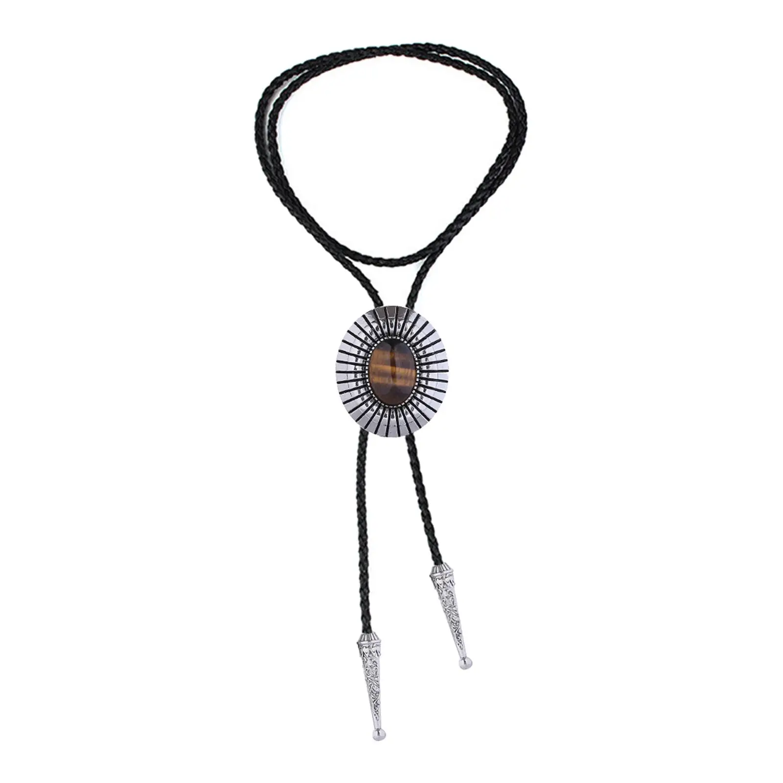 Bolo Tie Necktie Western Cowboy Adjustable Costume American Gift Vintage Oval PU Leather Necklace for Birthday Men Women