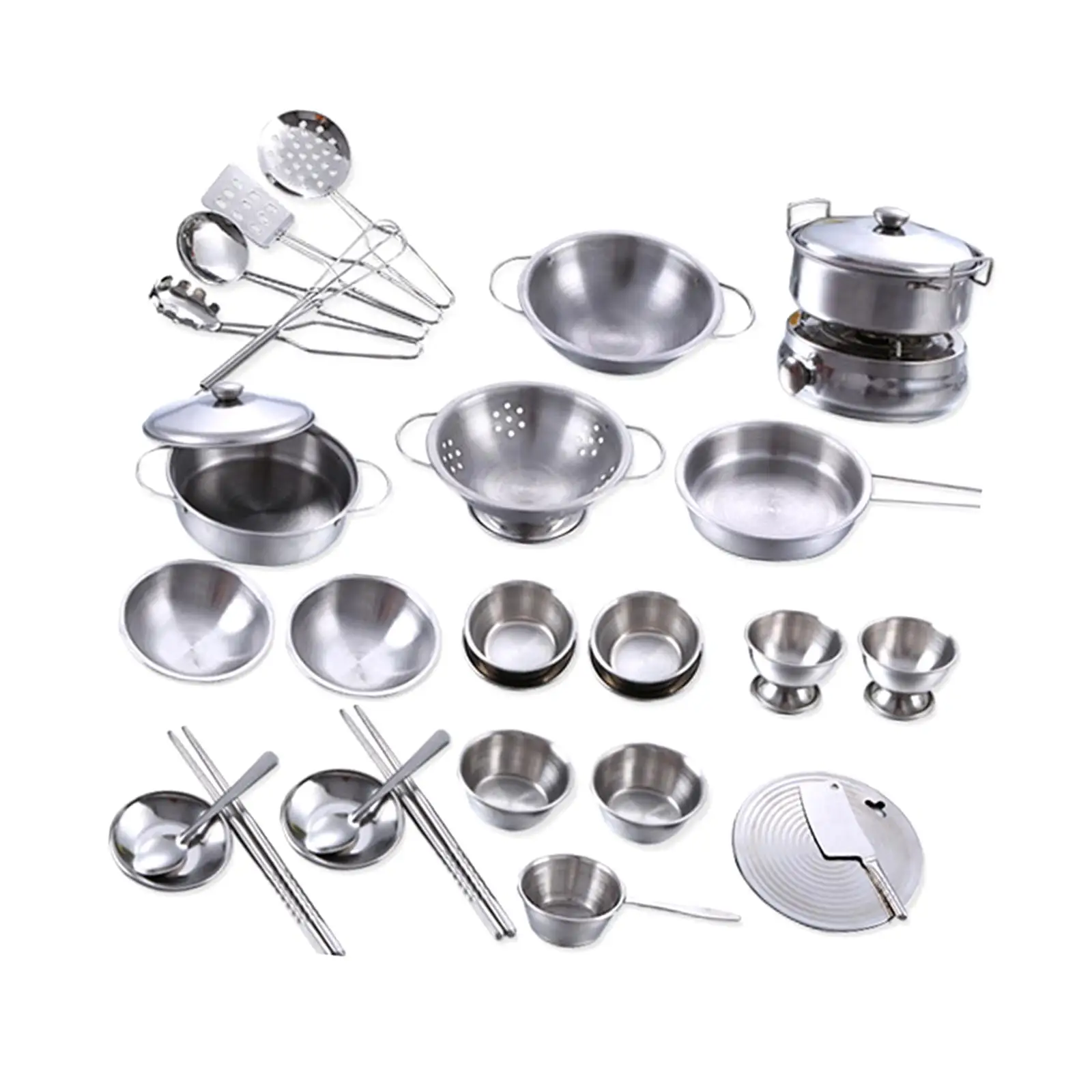 25Pcs Kitchen Pretend Toys Cooking Utensils Stainless Steel Durable Polished