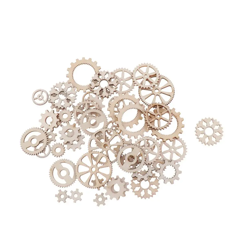 100x Unfinished Wooden Gear Tags Scrapbook Embellishments Crafts DIY