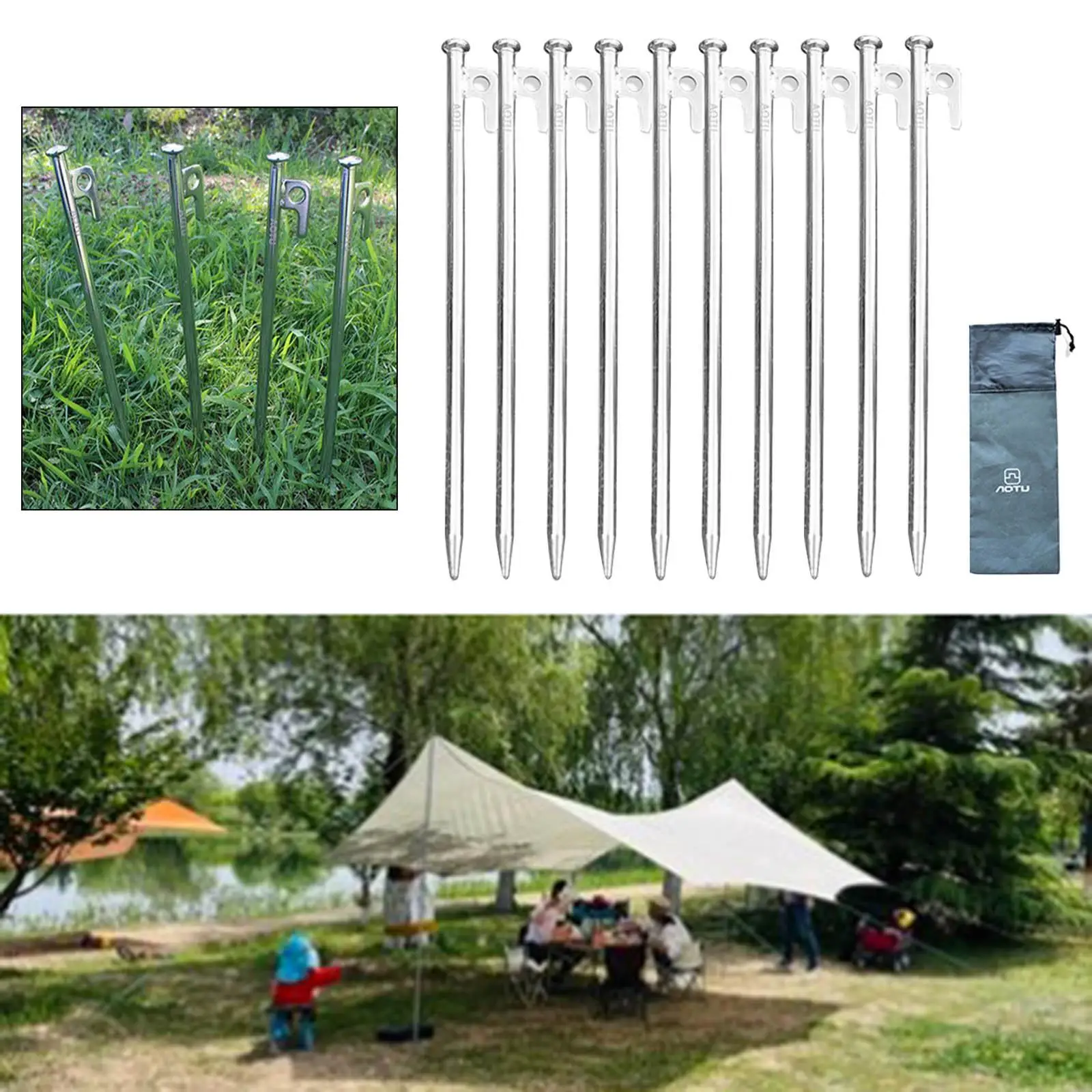 12 Pack Metal Tent Stakes Heavy Duty 12 inch Steel Tent Pegs Ground Black Stakes Spikes for Camping Outdoor Spikes Replacement 