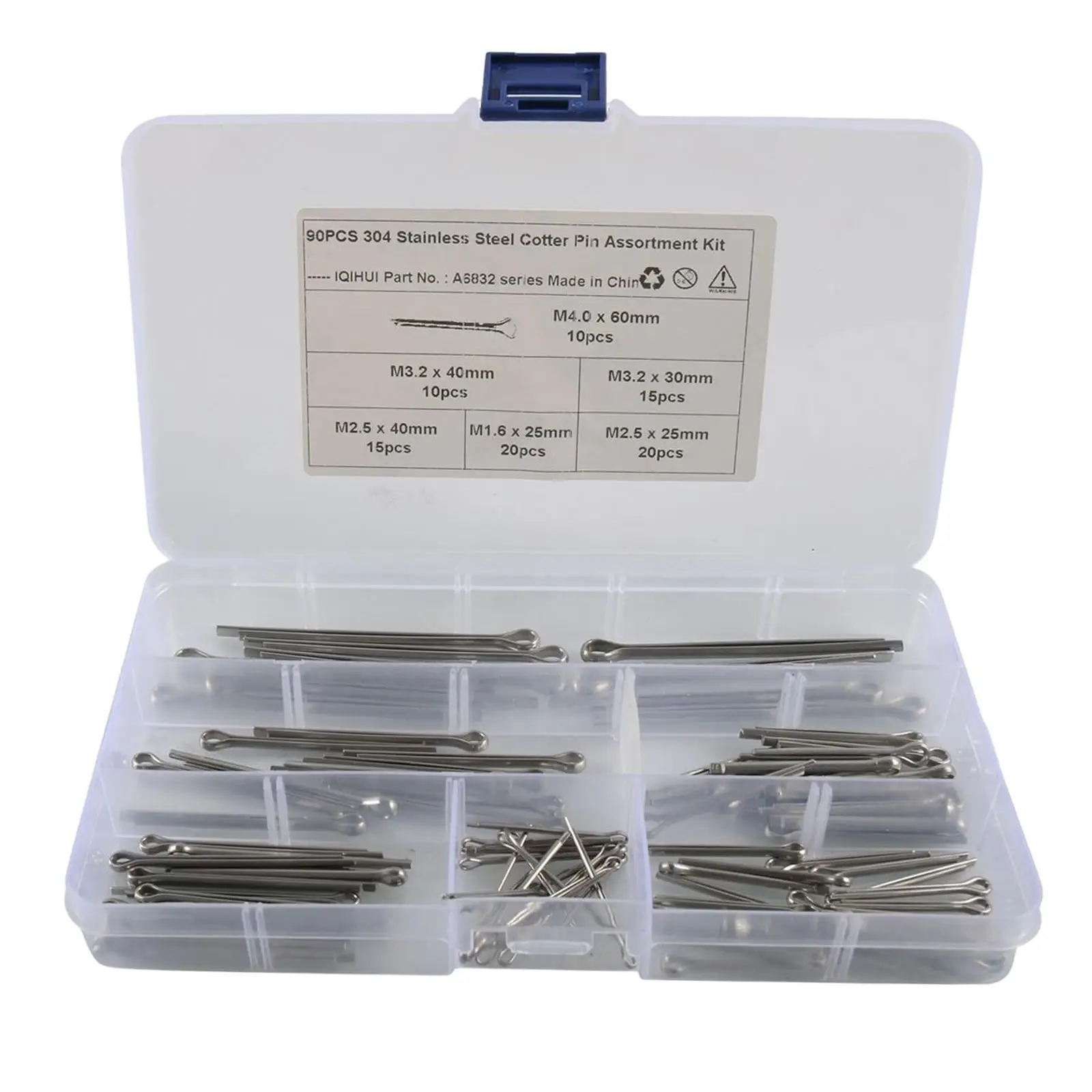 90x Cotter Pin Assortment Kit Assortment Tool with Container Box 304 Stainless Steel Cotter Pin Clip for Trucks Cars Workshops