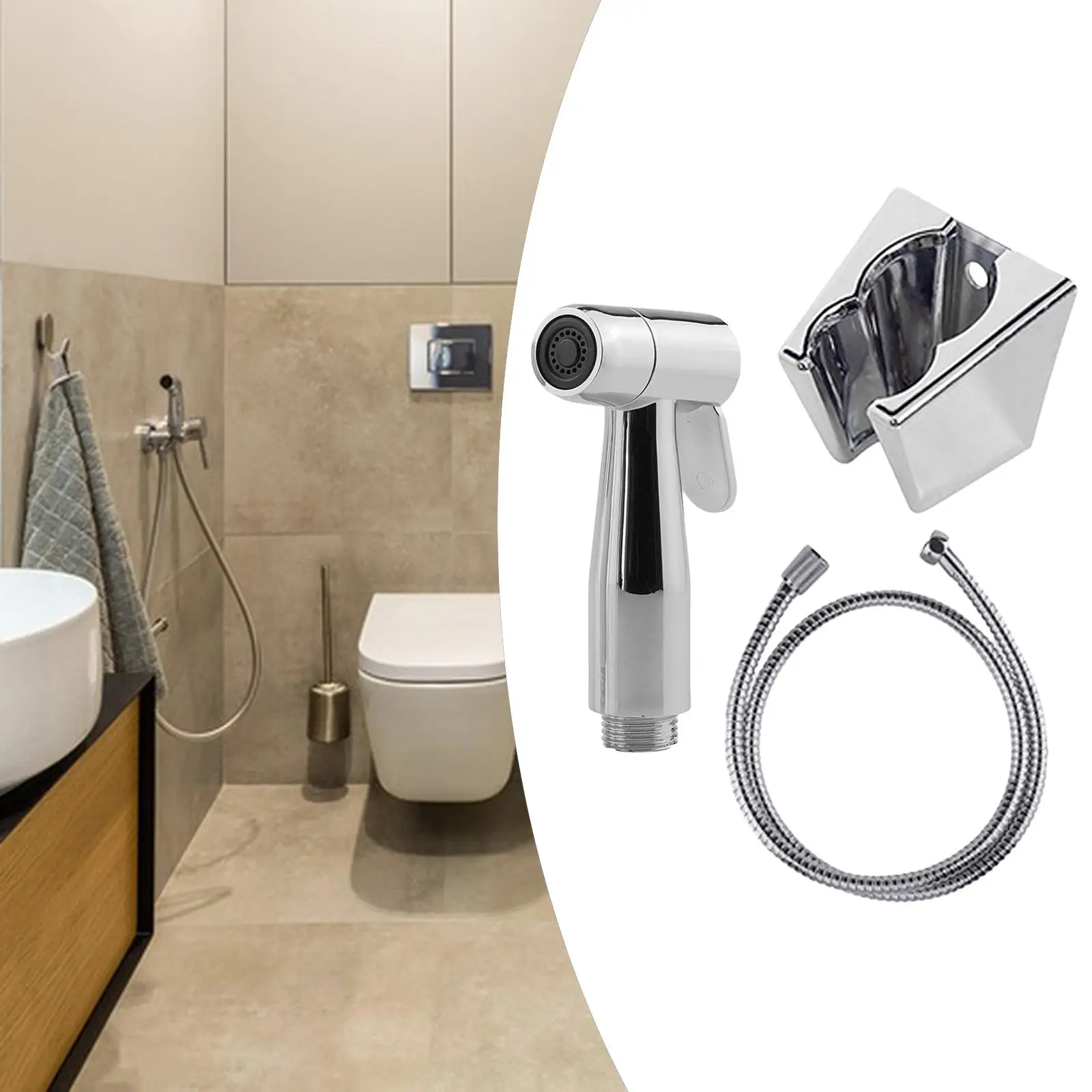 Bidet Toilet Sprayer Set Portable Pet Shower Toilet Water Sprayer with Hose and Wall Bracket Holder for Washroom Floor Cleaning