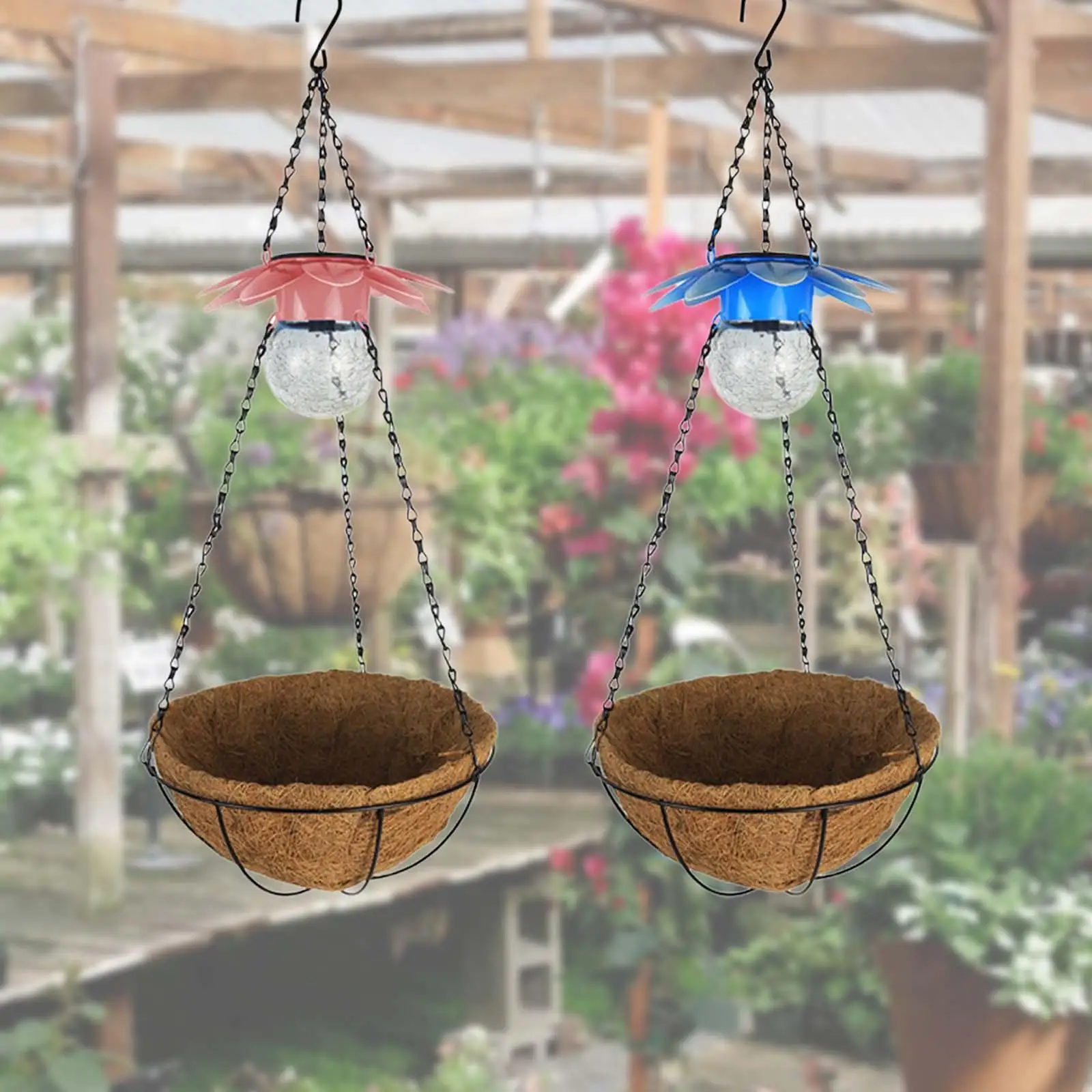 Metal Wire Hanging Planters with Coconut Coir Liner Round Wire Plant Holder for Porch Balcony Plant Garden Decoration