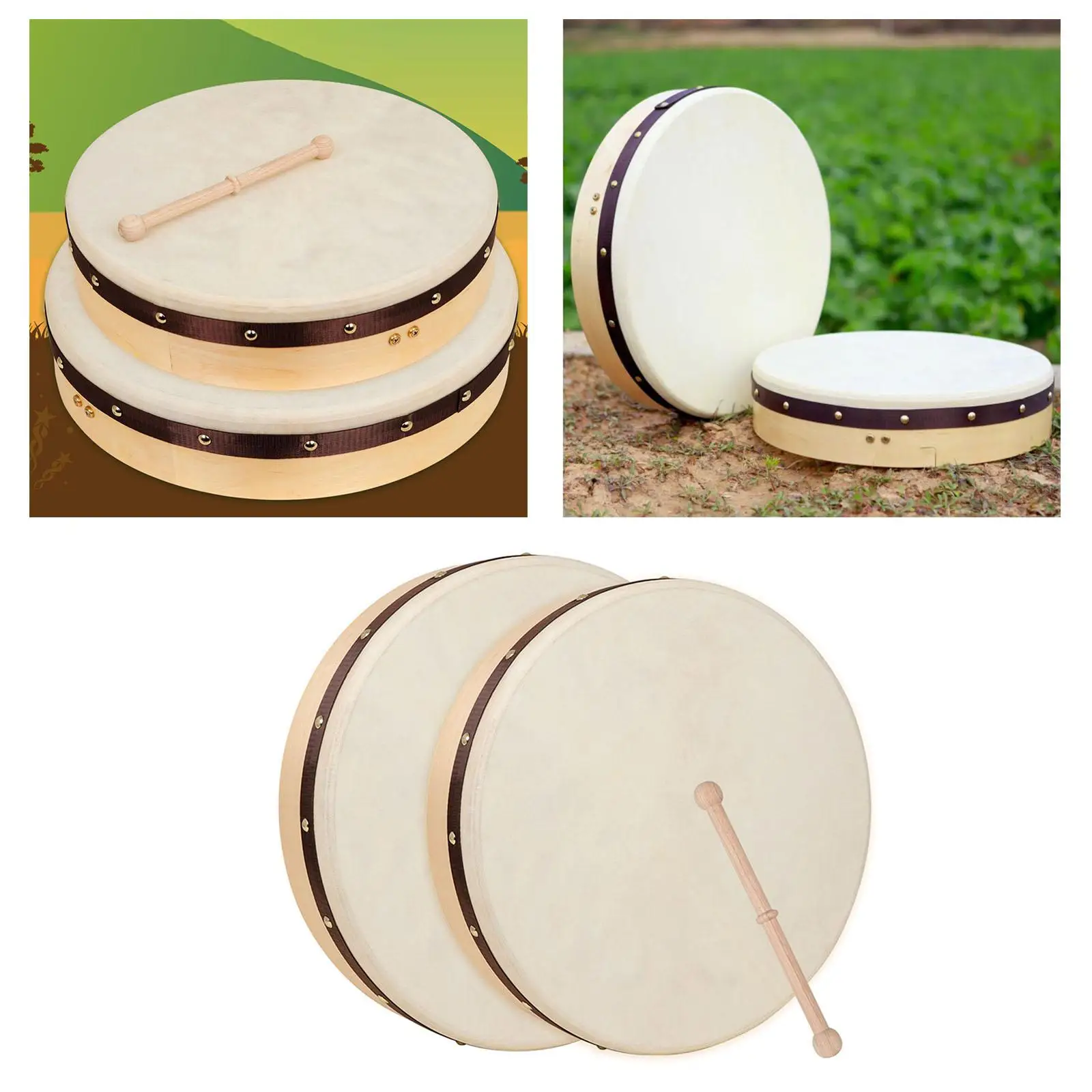 Wood Frame Drum with Beater Musical Educational for Children Music Game