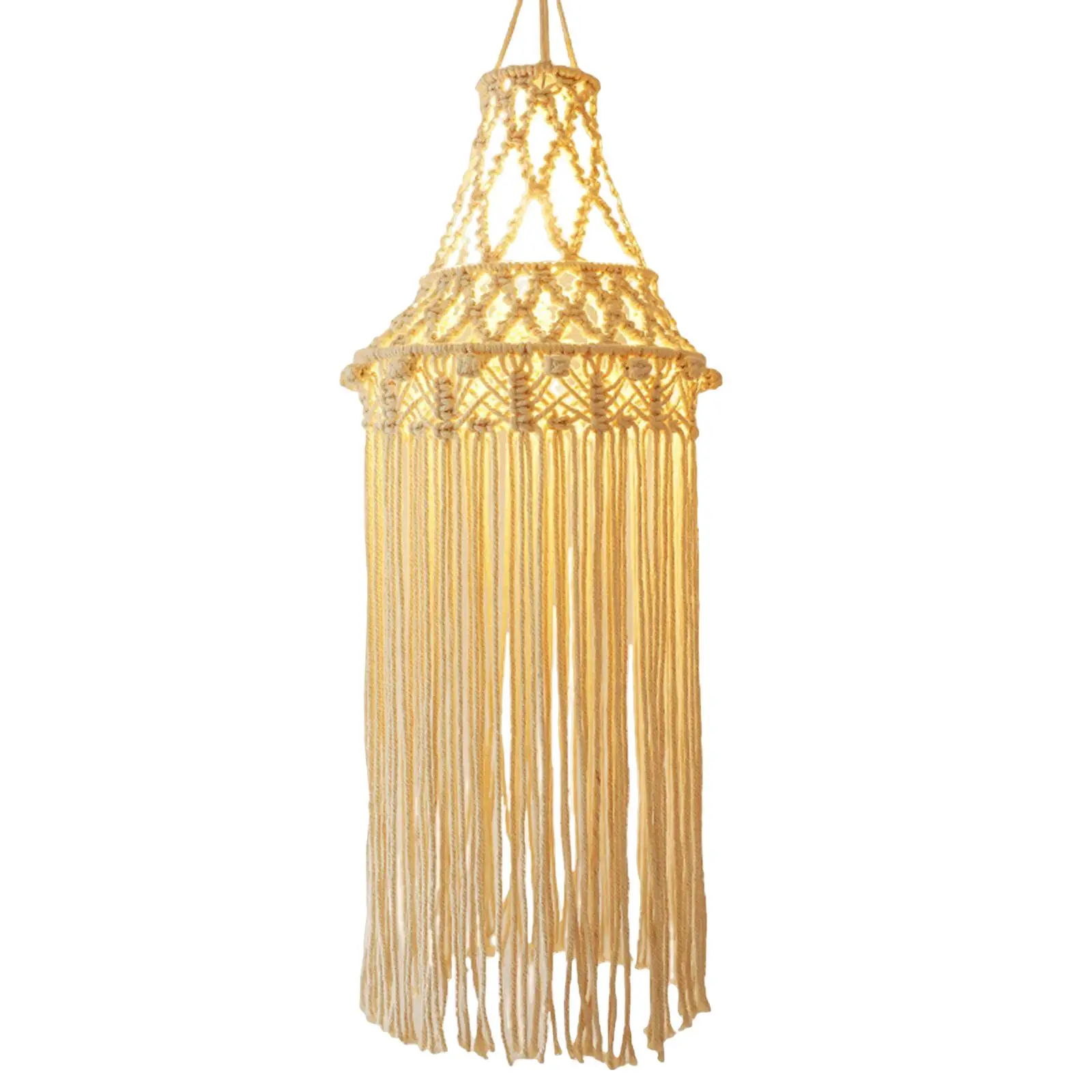 Vintage Style Lampshade Woven Boho Pendant Chandeliers Hanging Cotton Macrame Lamp Shade Decor for Office Hotel Bedroom