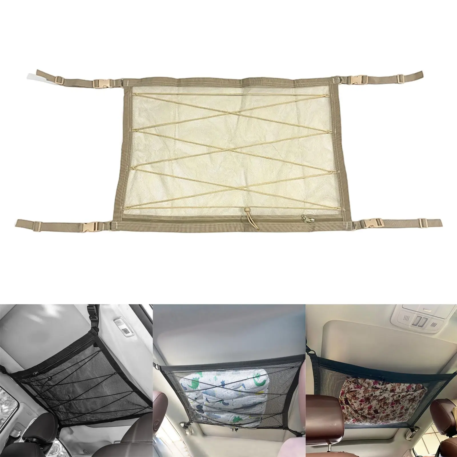 Car Ceiling Storage Net with Double Zipper for Long Trip Truck Quilt