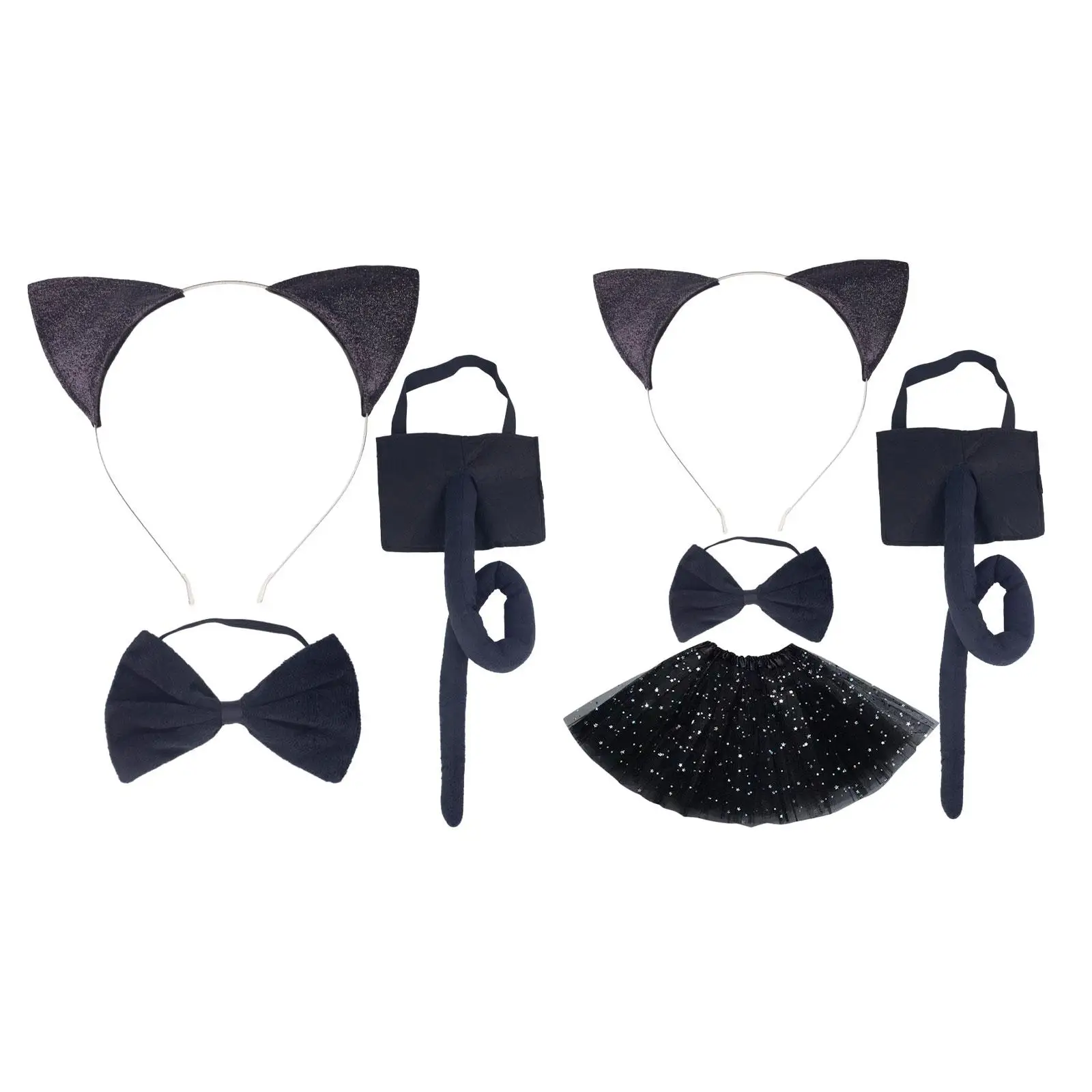 Kids Cat Ears, Bow Tie and Tail Set Comfortable Animal Costume Set for Themed Party Performance Dressing up Birthdays Roles Play