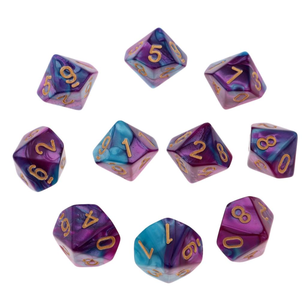 10pcs Ancient Multi sided dice set of 10 D10 Dungeons D&D RPG