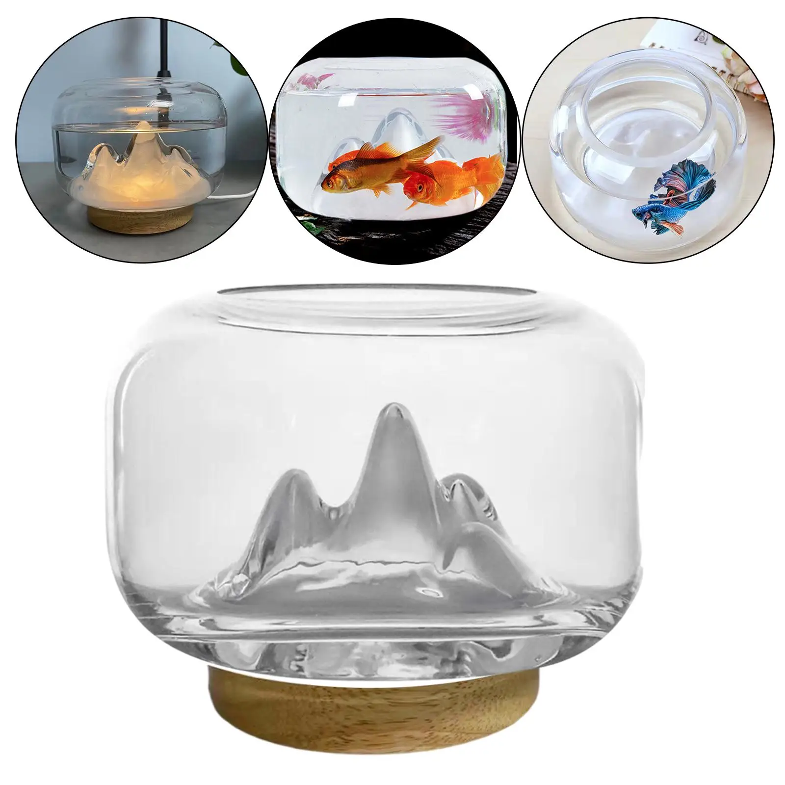 Mini Clear Fish  Base Aquarium Tank Goldfish Shrimp Small Betta for Living Room Desktop Office Decor Ornament