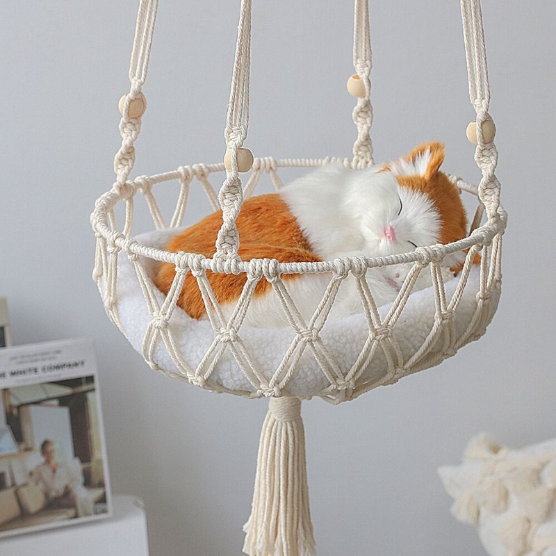 Title 3, Large Macrame Cat Hammock Macrame Hanging Swing...