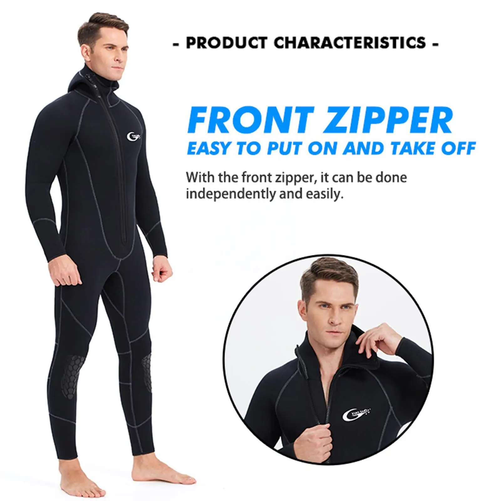 Mens Wetsuits Jumpsuit Full Body 5mm Neoprene Hooded Wet Suit Swimming Suit for Water Sports Kayaking Snorkeling