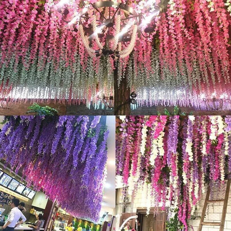 S869c046a21ba4f6b95b25695a7567fef0 12pcs Artificial Wisteria Flowers String Hanging Garland Outdoor Wedding Garden Arch Decoration Home Party Decor Fake Flower