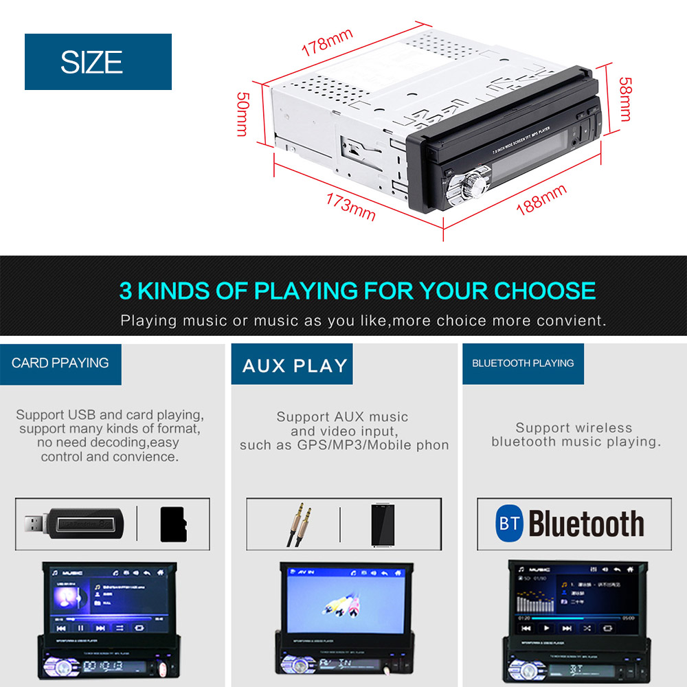 S869fa79e6cc642c884f732a94709389as 7" inch Touch Car Radio CarPlay Android Auto Automatic Retractable Screen Car MP5 Player 1Din Stereo Autoradio Multimedia Player