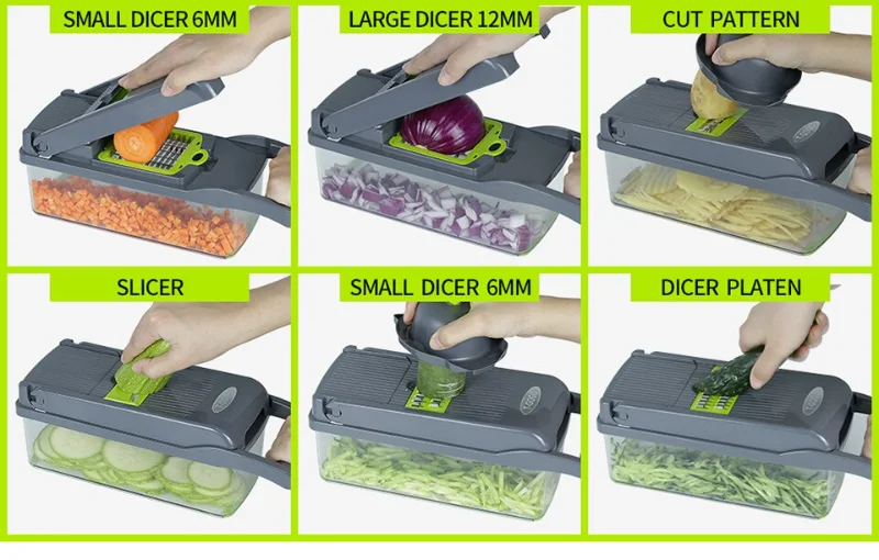 Description Picture 3 of item14/16 in 1 Multifunctional Vegetable Chopper Slicer Shredder with Basket Fruit Slicer Potato Shredder Carrot Grind Home Gadgets
