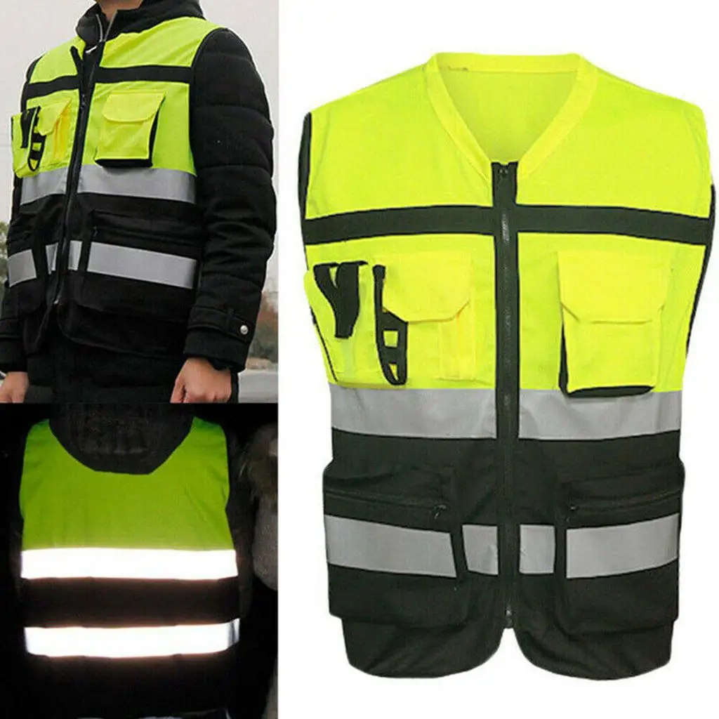 Front Zipper Safety Reflective Vest Jacket with Strips for Traffic Warning