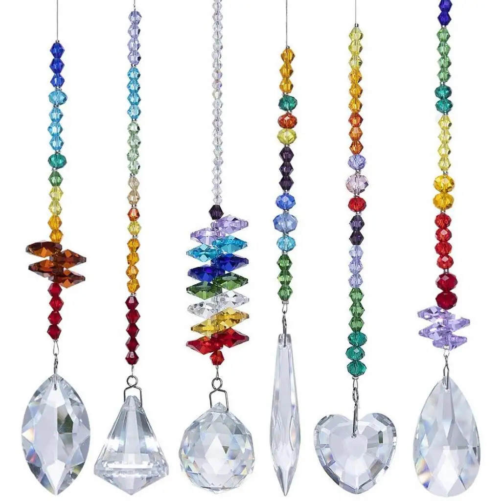 Colorful Crystals Glass Pendants Prisms Hanging Ornament Pendants for home and garden Decoration Length 6.9-7.3inch/18-
