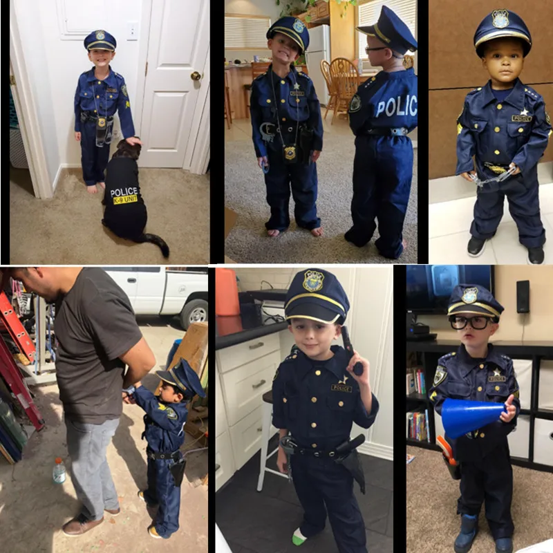 Boys Police Cosplay Costumes Kids Police Playsets Halloween Christmas Party Clothes Send Whistle Walkie Talkie Binoculars Gift