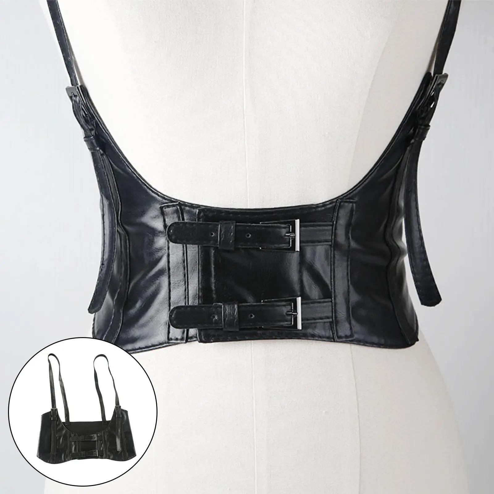 Women`s Waist Belt Underbust Corset Faux Leather Cincher Waistband Punk