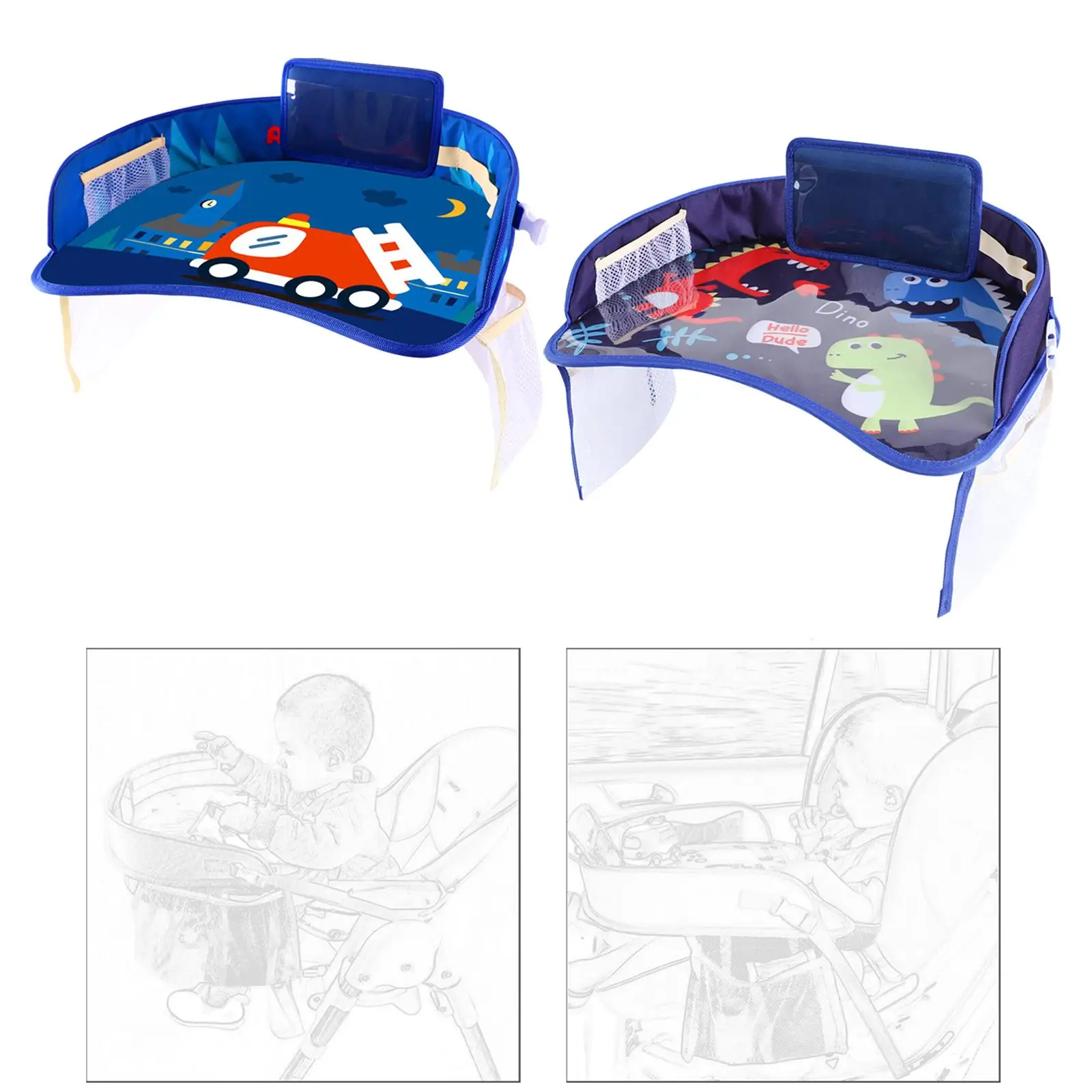 Child Lap Desk Organizer for Airplane Oxford Cloth Foladable Multipurpose with Mesh Pocket Waterproof Carseat Table Top Tary