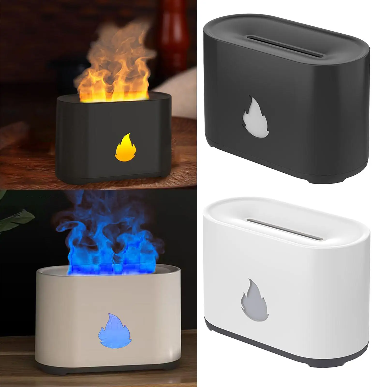 Flame Effect Humidifier Essential Oil Diffuser Noiseless with 7 Colors Light Personal Humidifier USB 200ml for Office Versatile