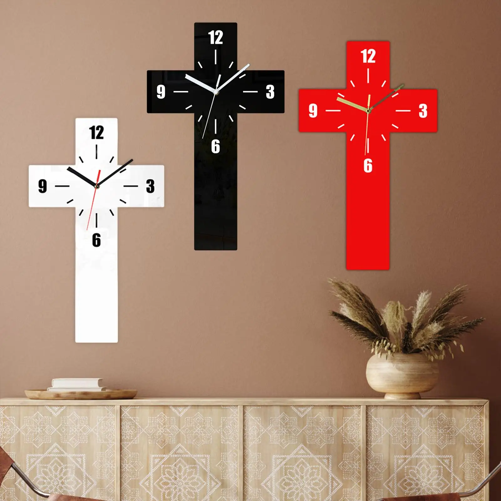 Modern Wall Clock Simple Cross Wall Hanging Clock for Home Kitchen Classroom