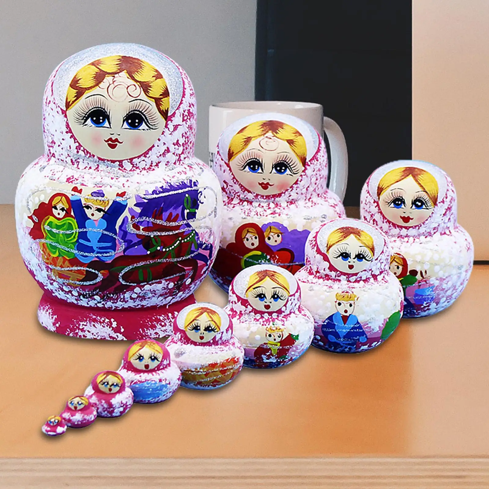 10Pcs Wood Nesting Doll Stacking Matryoshka Dolls for Gift Office Children