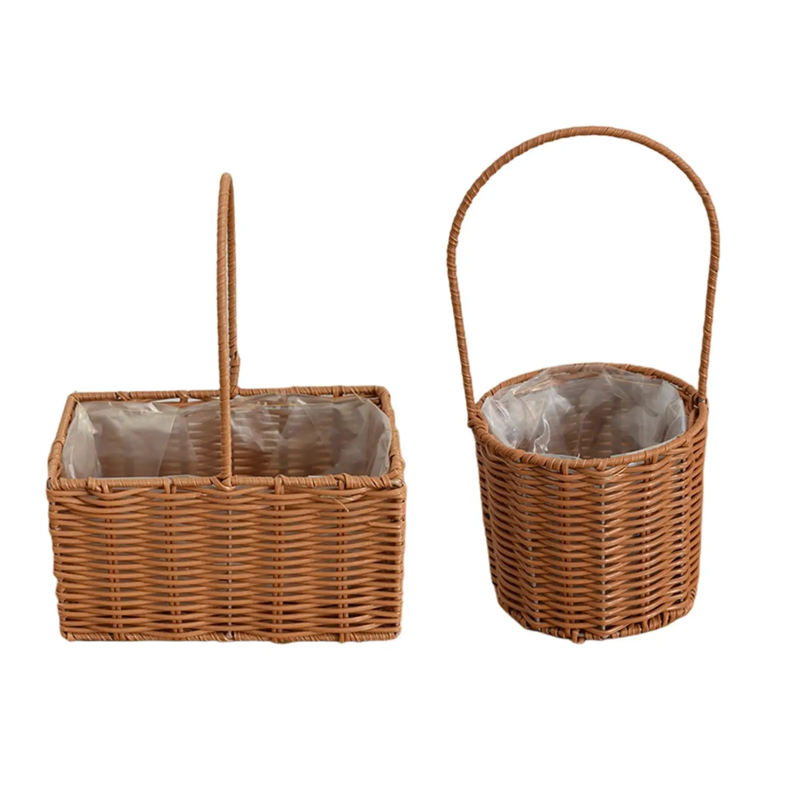 Rattan Flower Basket Vegetables Fruits Holder with Handle Handmade Wicker Basket for Living Room Home Decor