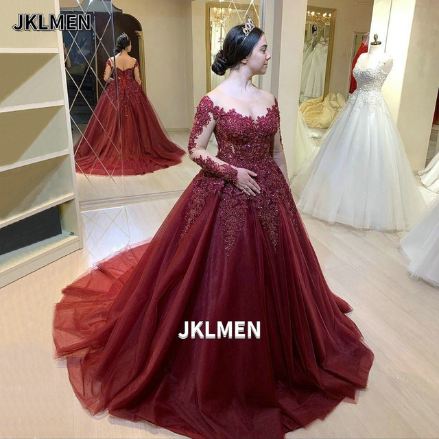 Applique Princess Ball Gown Illusion Neckline Wedding Dresses Vintage Long  Sleeves Beaded Lace Up Bridal Gowns Vestido De Novia - AliExpress