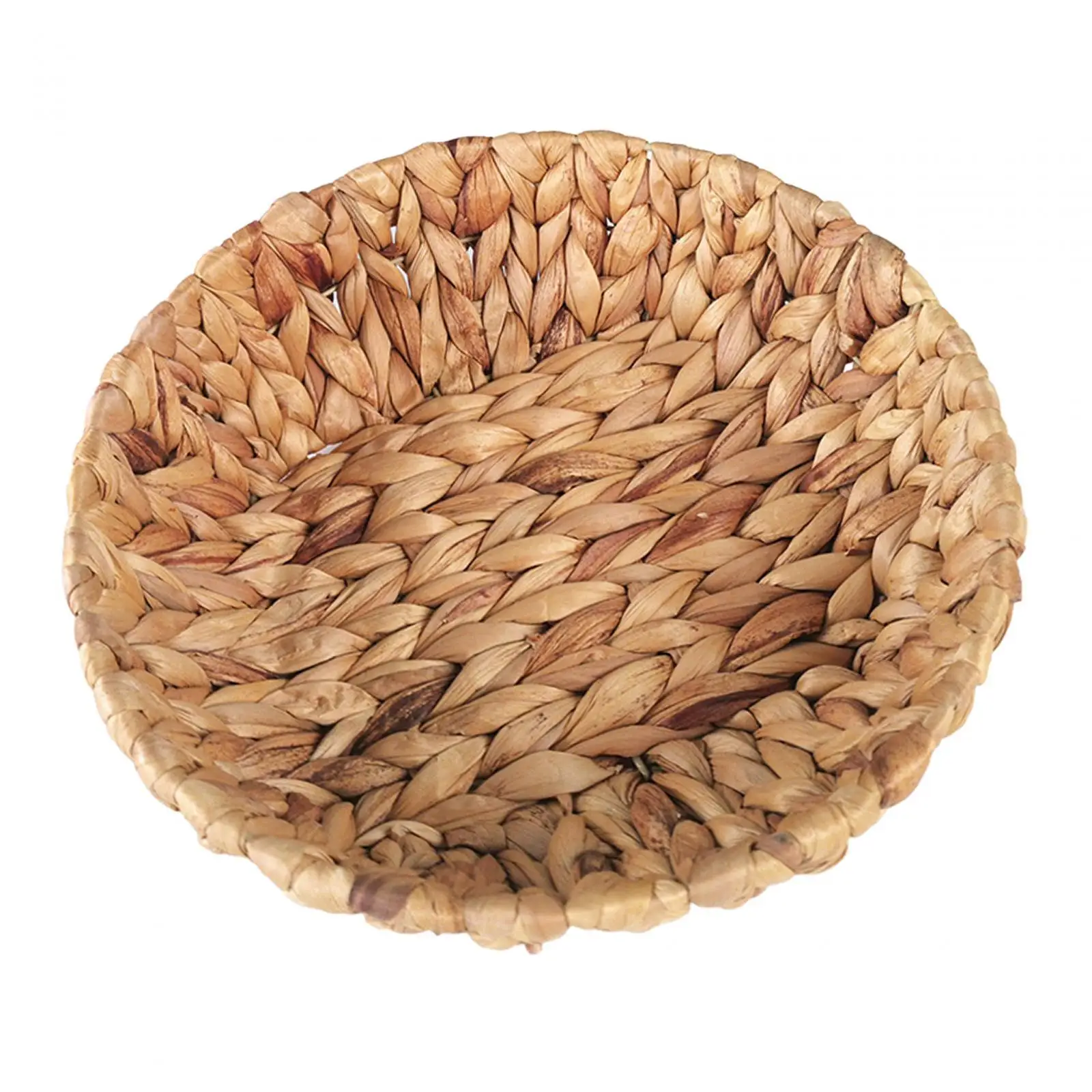 Round Grass Storage Bin, Water Hyacinth Storage Basket, Wicker Serving Tray for Arts and Crafts Coffee Table Tea Party