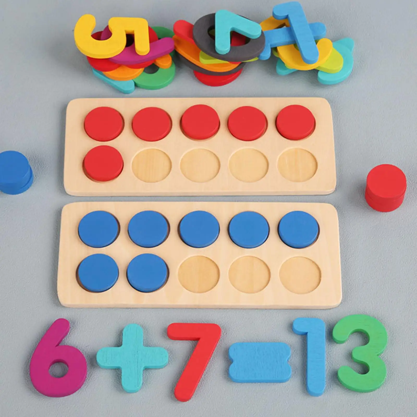 Montessori Toys Wooden Classroom Demonstration Bright Color Ten Frame Set Number Counting Games for Home Teachers Boys and Girls
