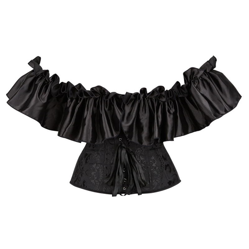 Description Picture 5 of itemPlus Size Women Corset Satin Jacquard Overbust Corselet Gothic Vintage Victorian Sexy Costume Shirt Tops Short Sleeve