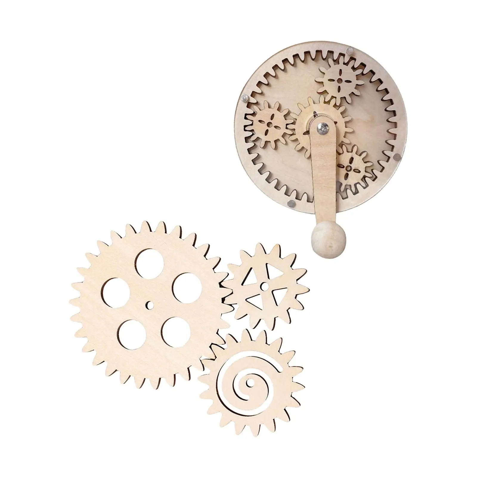 4Pcs Wooden Child Busy Board DIY Parts,Hand Crank Gear and Gear Set Educational Toys