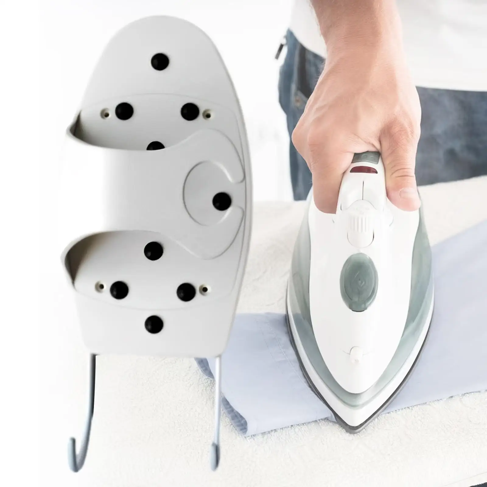 Ironing Board Holder Easy to Install with Hooks Organizer Compact Iron Hanger for Laundry Room Door Household Cabinet Bathroom