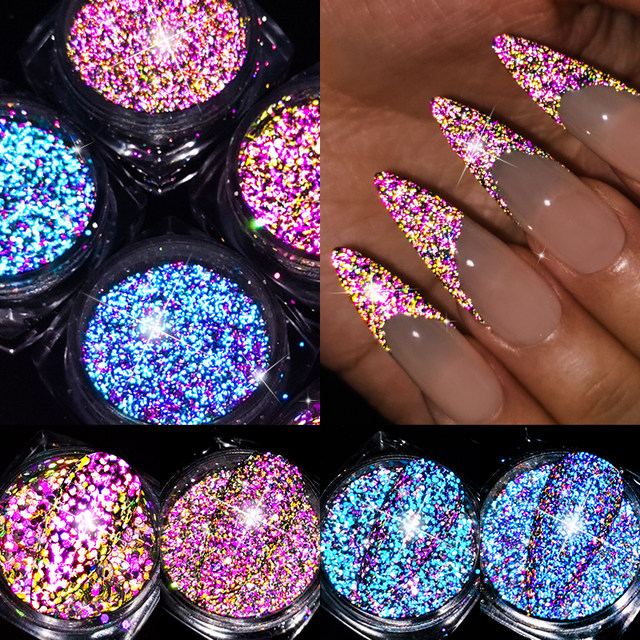 Acquista Unghie riflettenti in polvere per nail art, unghie glitterate,  cristalli super brillanti, strass, paillettes, pigmenti cromati, smalto gel  UV, decorazioni fai da te