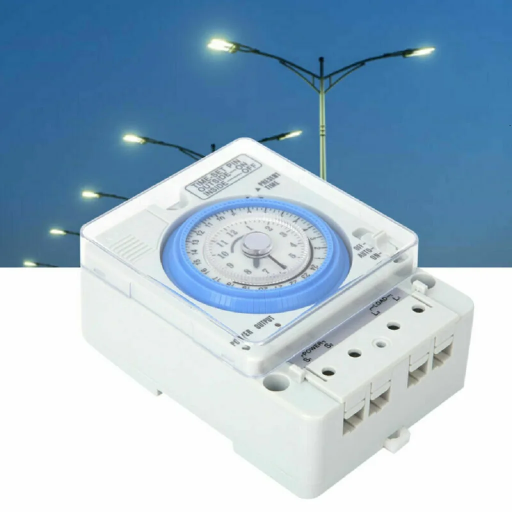 100V-240VAC Mechanical Time Switch Chronometry Timer with Cover 24h Time Range