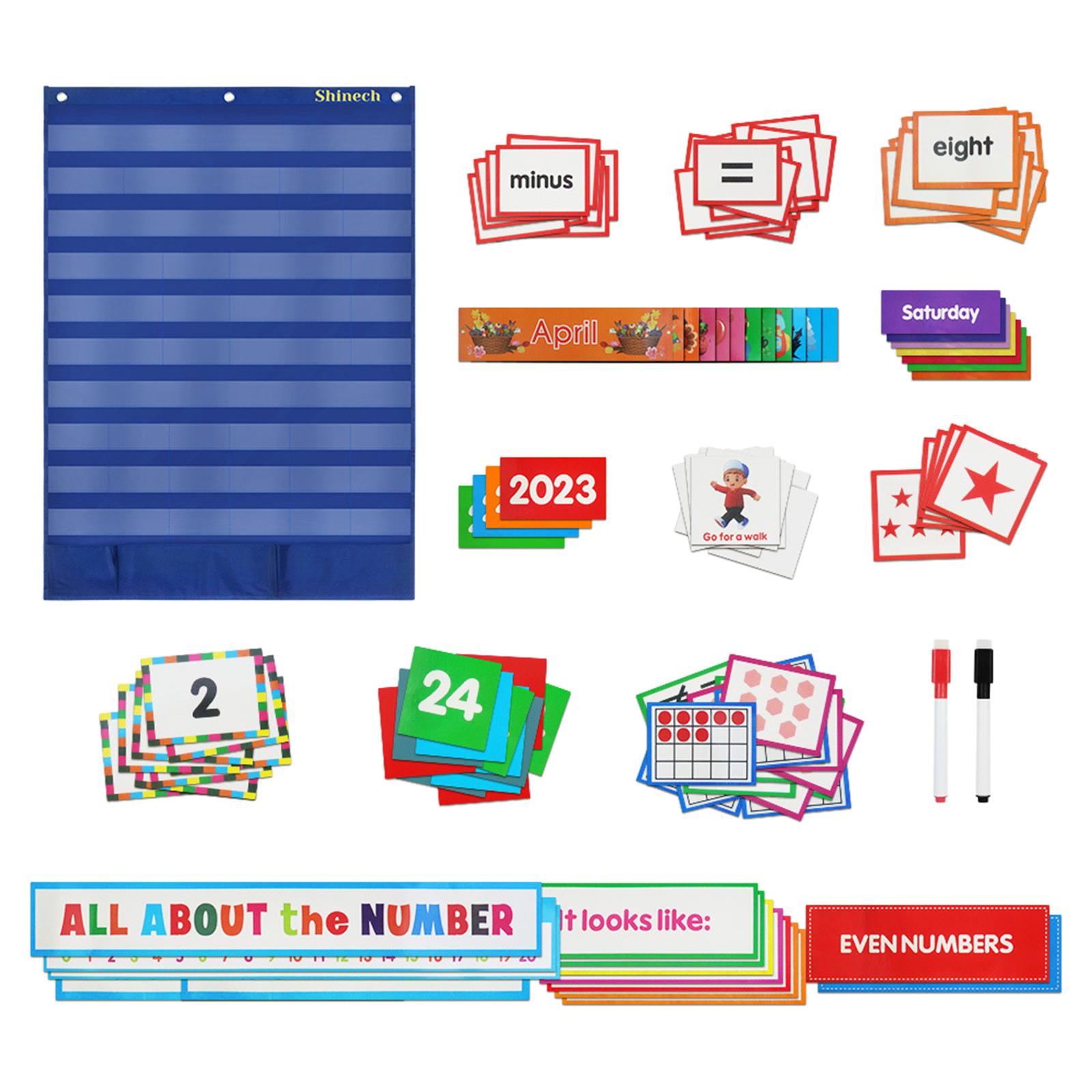 Reading Pocket Chart Teaching Aid Learning Materials Hanging Count Mark Cards for Sentence Strips Number Alphabet Letter Cards