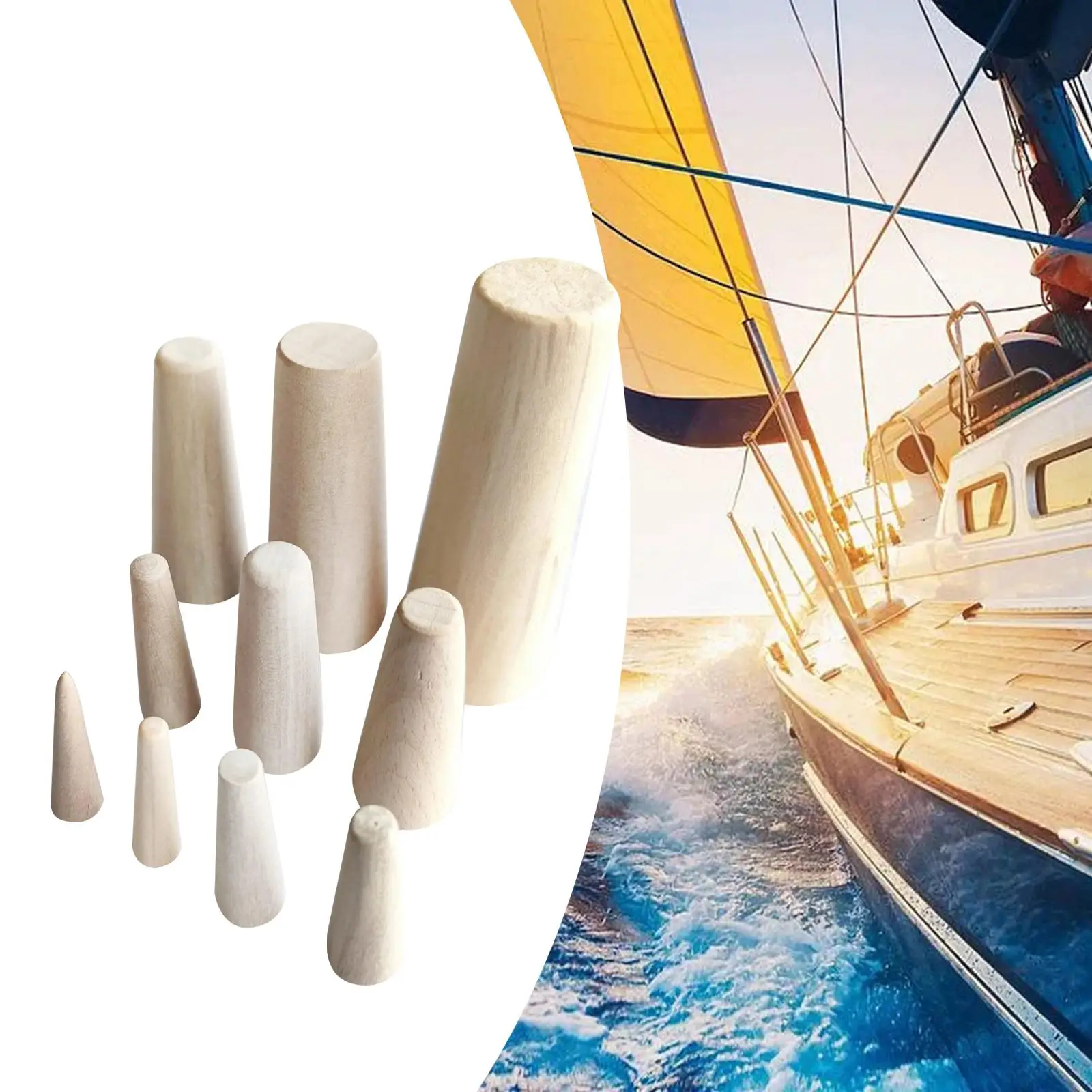 10x Boat Emergency Wood Plugs Assorted Stops Emergency Leaks 7 Different Sizes thru Hull Drain Plug Wooden Bungs for Yacht Pipes