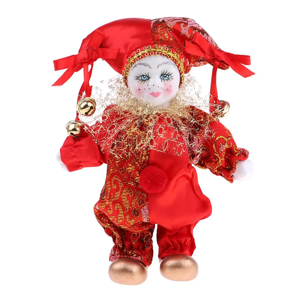 Porcelain Dolls Collectible 16cm Large Harlequin Doll in Red Costume,