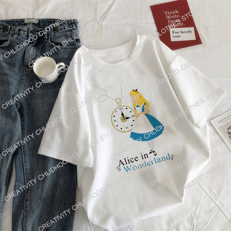 Disney Camisetas Mulheres Algodão Alice's Adventures In