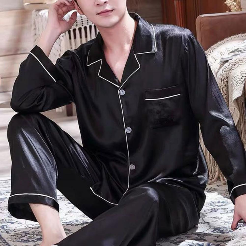 Title 4, Men Sleepwear Set Ice Silk Long Sleeved Plus Si...