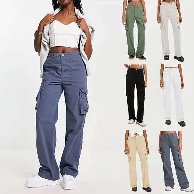 Adjustable Cargo Pants Women Straight Fit Baggy Wide Leg High Waist Pants  Pockets Retro Street Style Casual Trousers Y2K 여성용 바지 - AliExpress