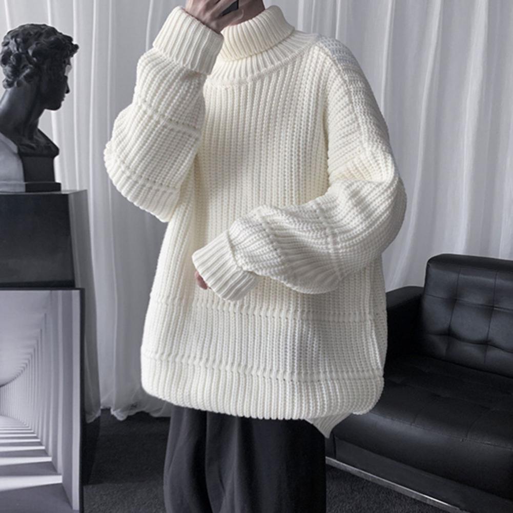 Description Picture 6 of itemWinter Sweater Cozy Mid-length Men's Sweater Warm Knitted High Collar Elastic Anti-shrink Pullover for Winter/fall Comfort Mid