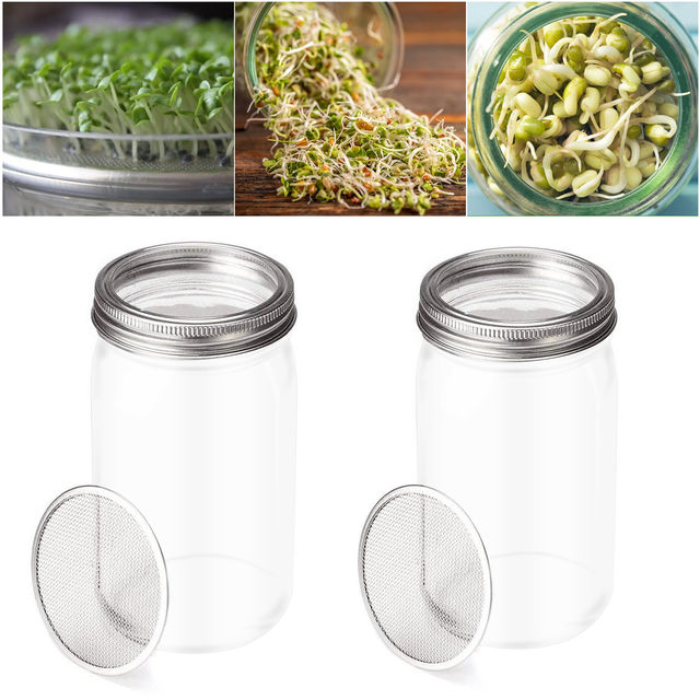 Tisovixo Sprouting Jar Kit, 2 Wide Mouth Sprout Germination Mason Jars With