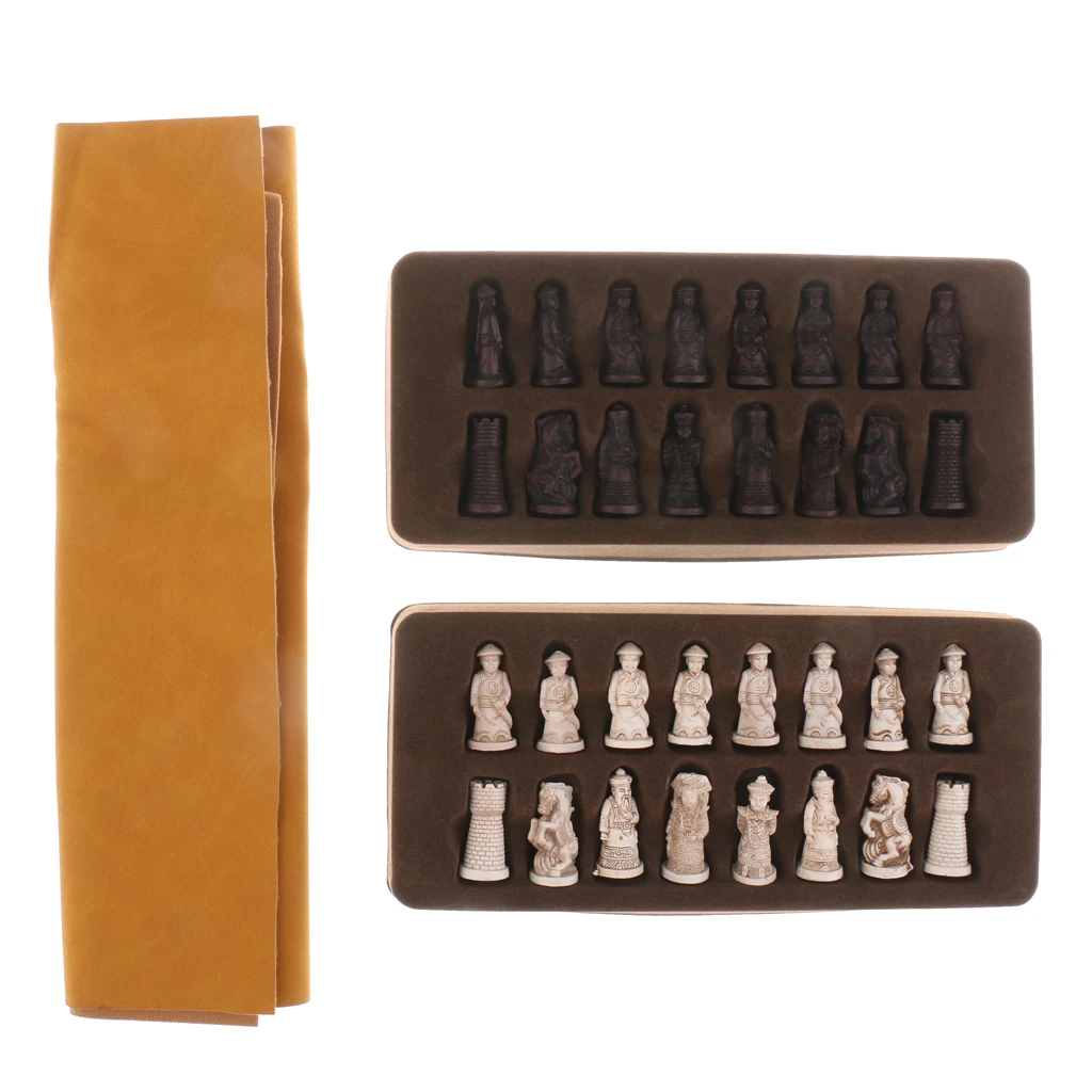 Perfeclan Chinese Ancient Figurines Pieces Chess Set W/ Foldable Chessboard