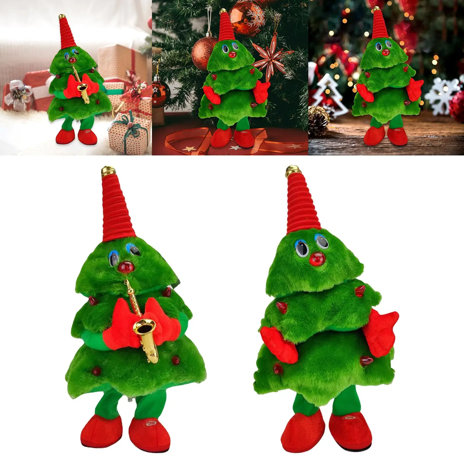 2Pcs Electric Christmas Tree Doll Musical Figure Toys Plush Toy Decor