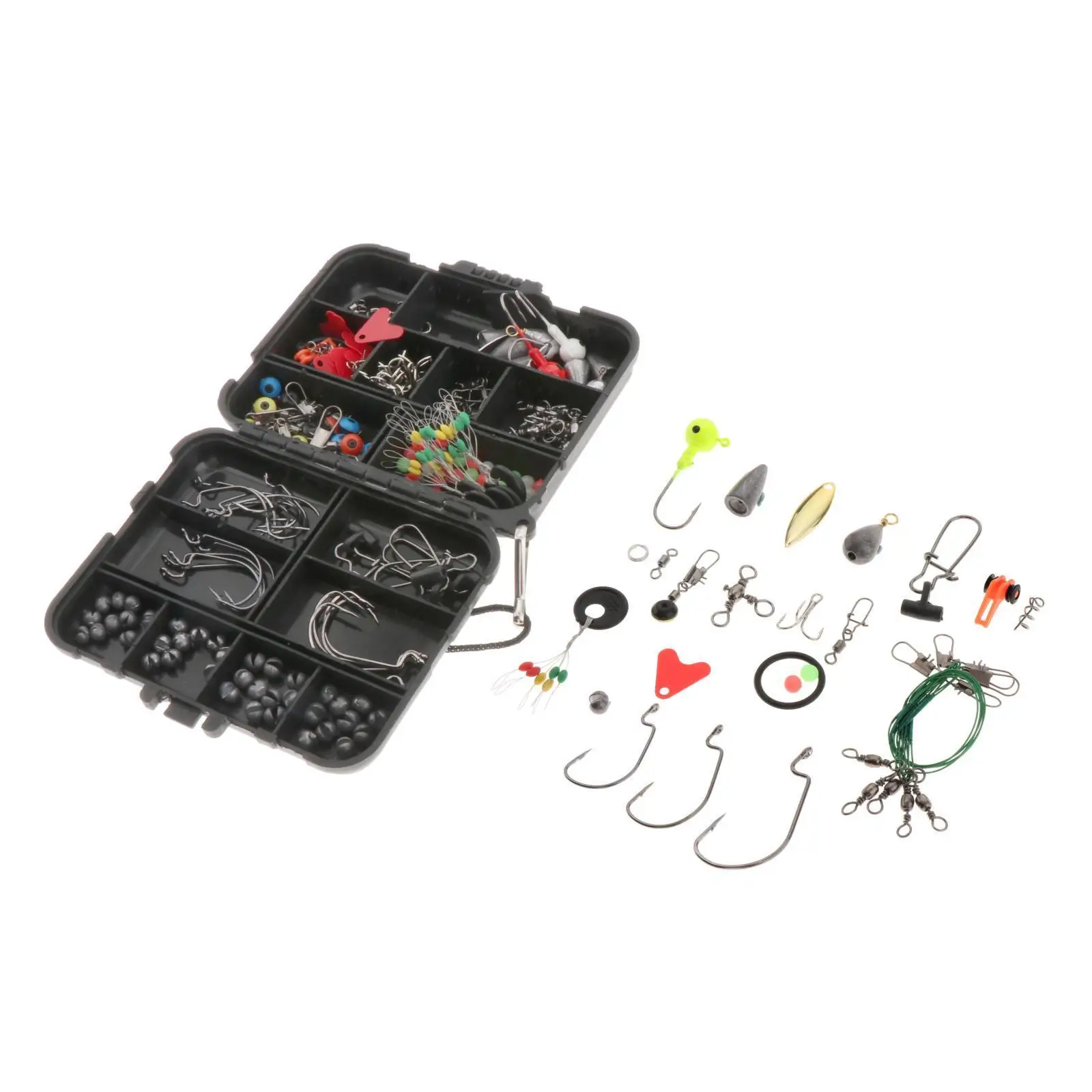 208Pcs Fishing Accessories Set with Tackle Box  Swivels Jig  Hooks