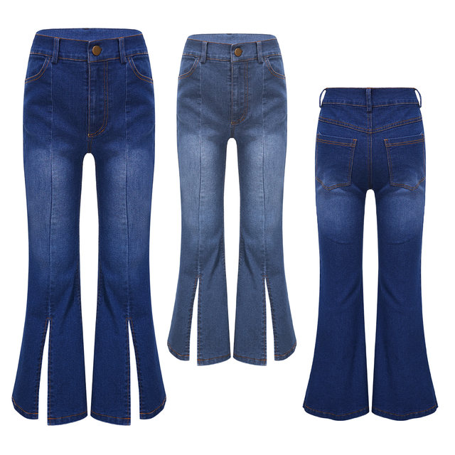 Kids Girls Flare Jeans Pants Fashion Ripped Bell-bottom Denim Pants Teens  Casual Long Pants Korean Style Trousers Spring Autumn