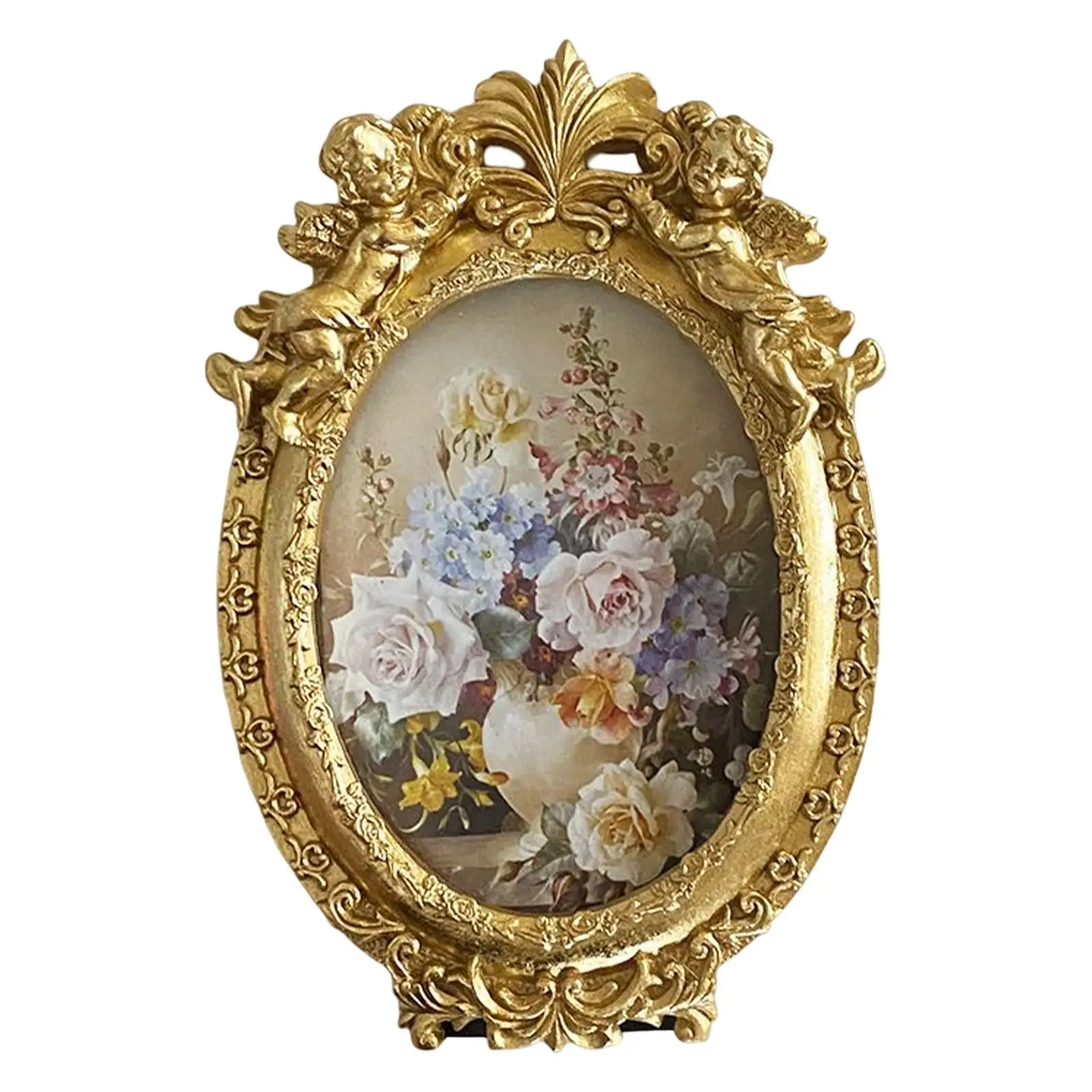 Photo Frame Picture Display Holder Embossed Angel Tabletop Hanging Ornate Desktop Picture Frame for Office Home Kitchen