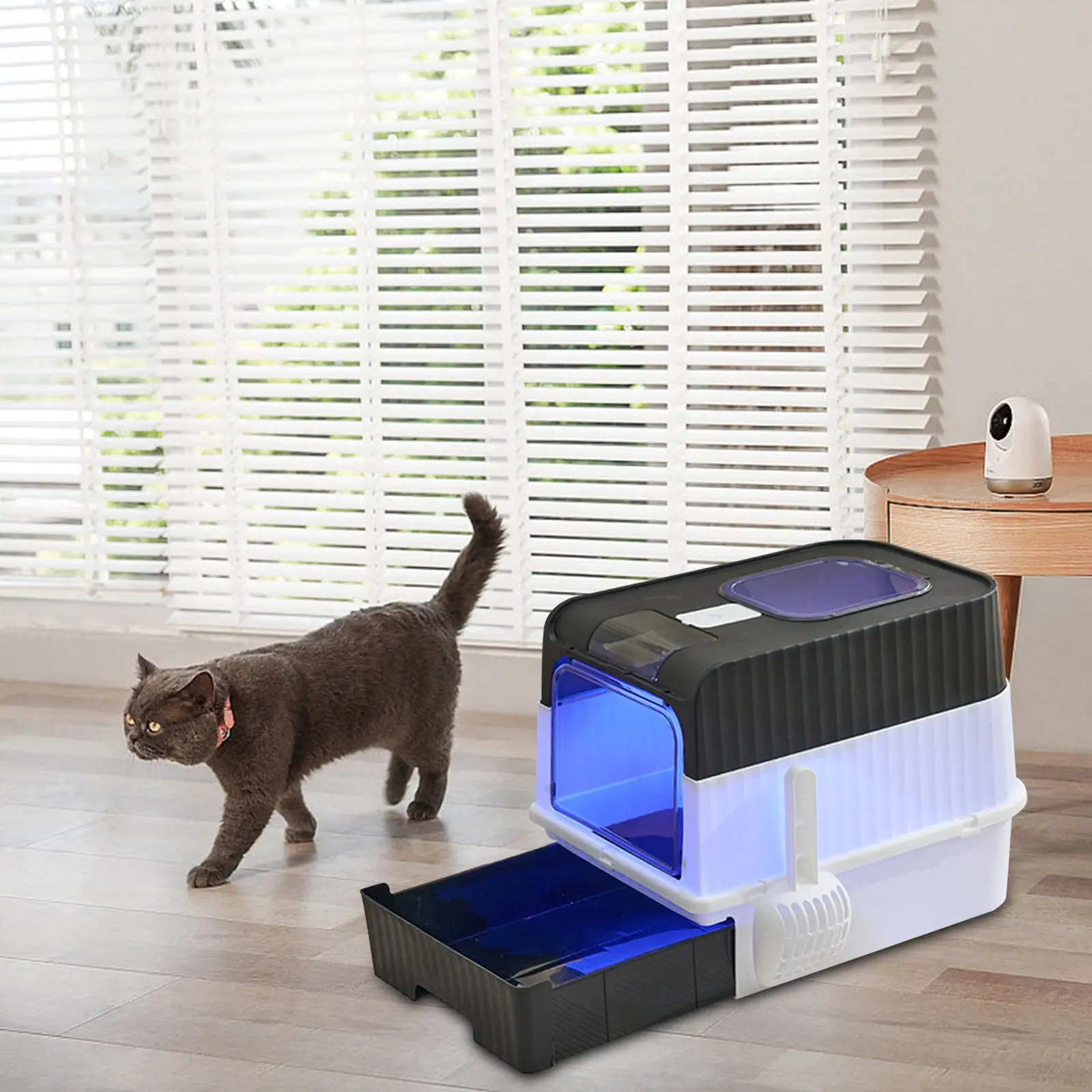Fully Enclosed Cat Litter Box Easy to Carry and Clean Sandbox with Front Door Hooded Cat Toilet with Lid for Small Animals
